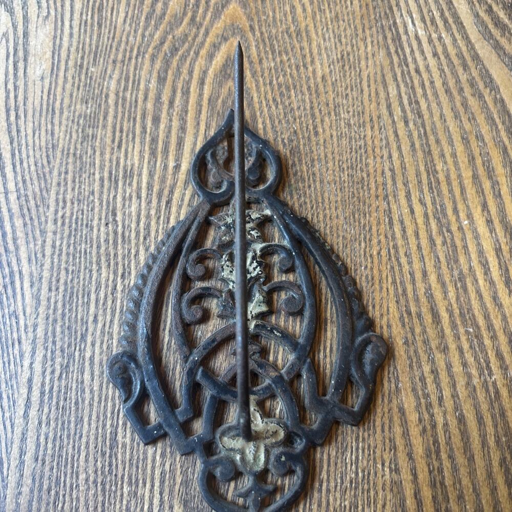 Vintage Cast Iron Metal Wall Hanging Bill Receipt Paper Holder Spike Hook